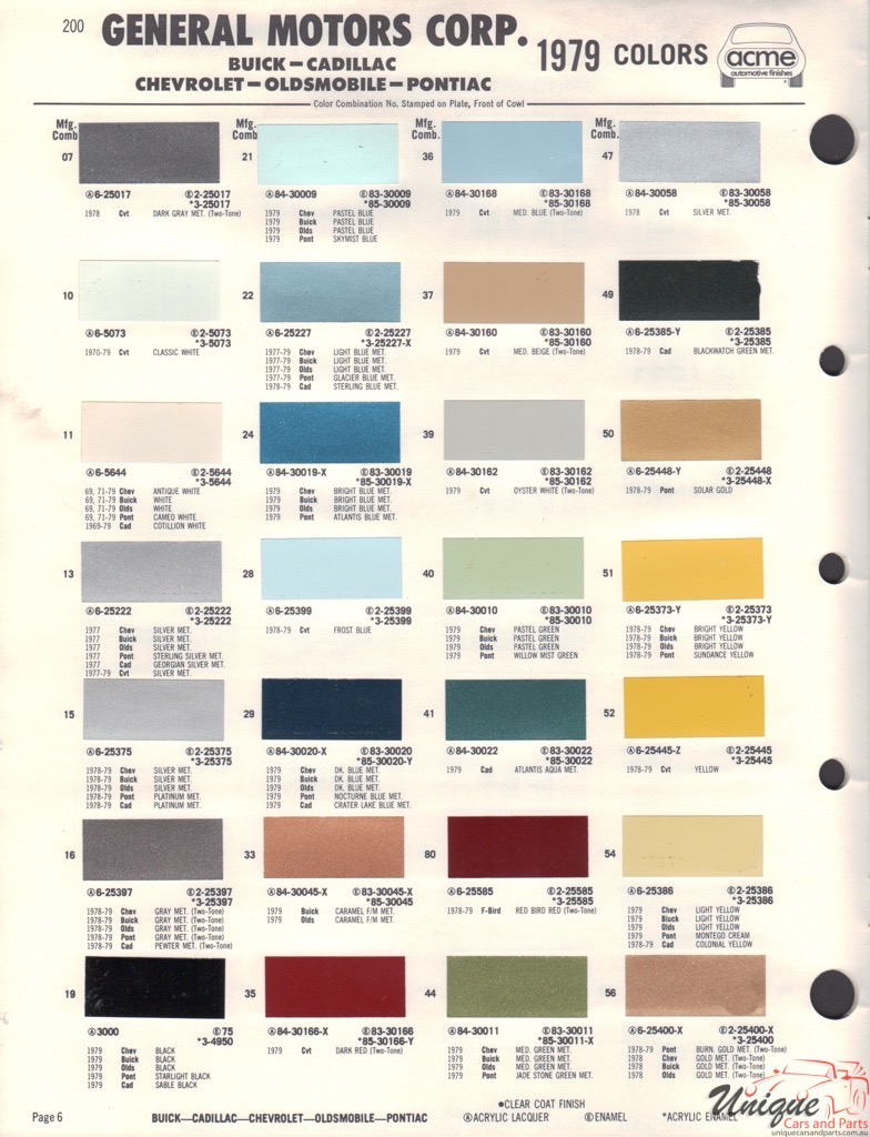 1979 General Motors Paint Charts Acme 1